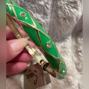Sequin Gold-Tone Lime Green Enamel Bangle Bracelet with Crystal Detail NWT